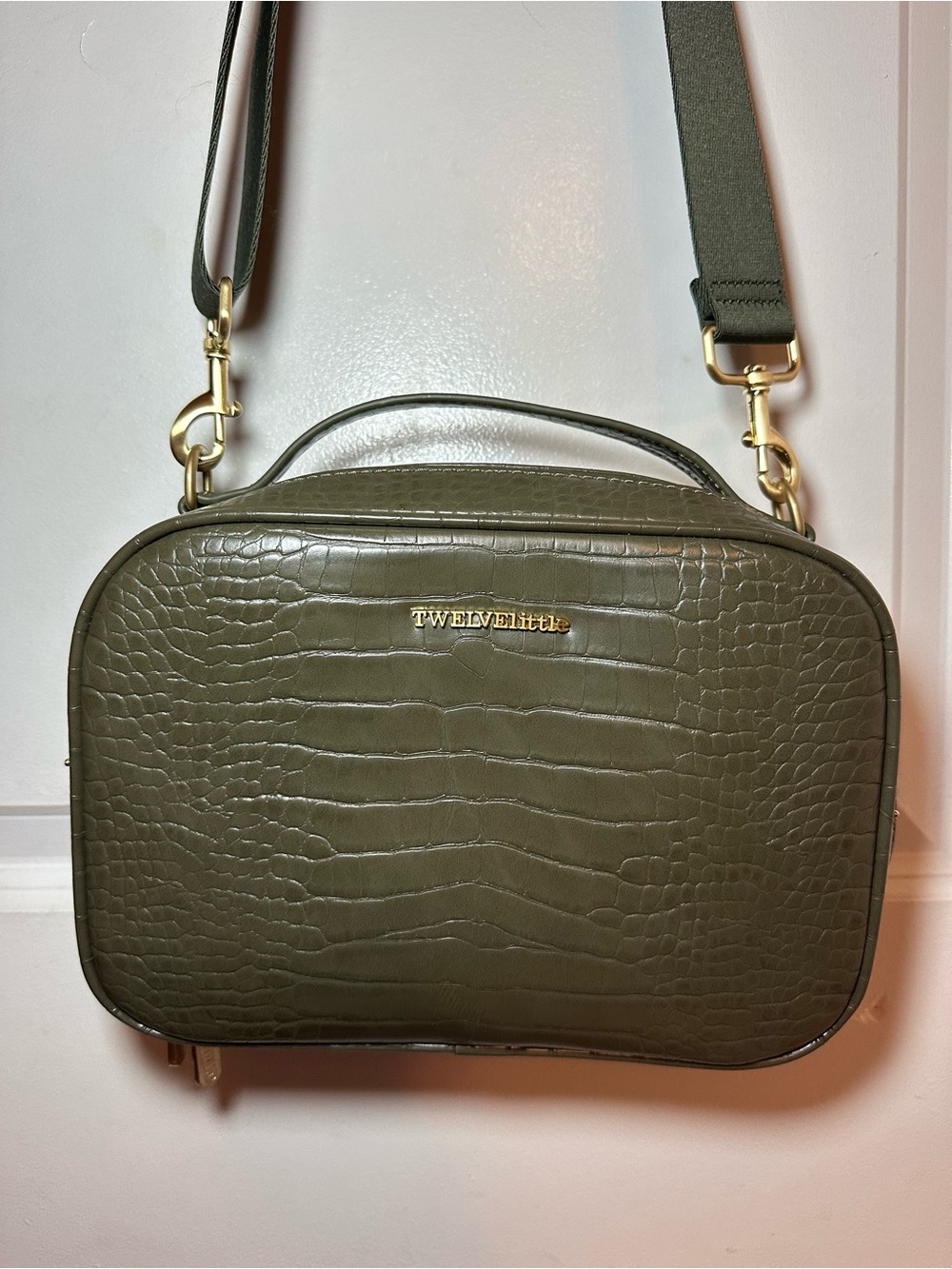 Twelve Little Olive Croc-Embossed Crossbody Bag
